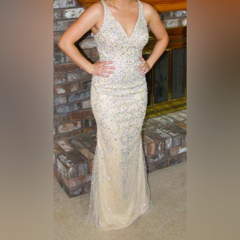 Beige/Tan Sparkly Formal Gown